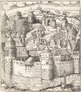 Henrettelse af en mand på et markedsplads i en by af Leonhard Beck