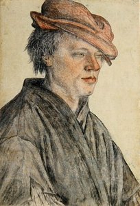 Portræt af en ung mand i kasket og drejet til højre, ca. 1500-42 (kridt og vask på papir) af Leonhard Beck
