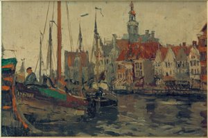 Fischewer i havnen i Emden af Leonhard Sandrock