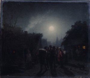 Før et værtshus. Natscene, 1860