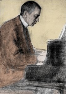 Portræt af Sergei (Sergei) Rachmaninov (Serge Rachmaninoff eller Rakhmaninov) (1873 - 1943), russisk komponist og pianist. tegning af Leonid O. Pasternak (1862-1945).