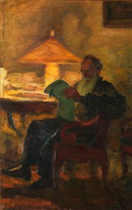 Leo Tolstoj med en avis