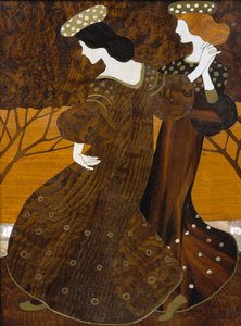 Kommode, ca 1908, af Leopold Bauer (1872-1938), valnød, messing og perlemor, Detail, Østrig, 20. århundrede af Leopold Bauer