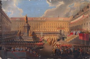 Afsløring af monumentet til kejser Franz I af Østrig den 19. juni 1846 på Wiens Franzensplatz af Leopold Bucher