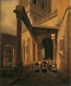Udsigt over en søjlegang i Dianatemplet ved Spalato af Leopold Ernst