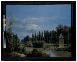 Set fra Seinens lille arm gennem Neuilly Park (lærred) af Leopold Leprince