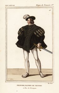 Frans III, hertug af Bretagne 1518-1536. Francois, wienerdelfin og hertug af Bretagne. Håndkoloreret litografi af J.B. Gautier efter et portræt i Roger de Gaignieres