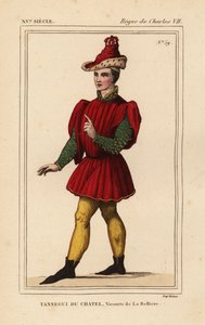 Tanneguy IV du Chatel, Viscount de la Belliere, stormester i Hotel Frans II, hertug af Bretagne, d. 1477. Håndkoloreret litografi efter en figur i et gobelin forestillende Esther og Mordecai i Roger de Gaignieres