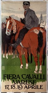 Reklameplakat for hestemarked i Varese, Italien af Leopoldo Metlicovitz