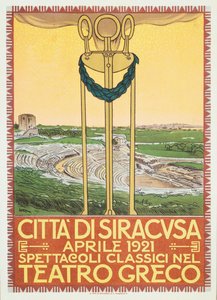 Reklameplakat for teatersæsonen i den græske arena i Syracuse, Italien af Leopoldo Metlicovitz