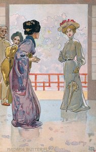 Postkort skabt til premieren på "Madame Butterfly", i Brescia af Leopoldo Metlicovitz
