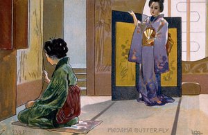 Postkort skabt til premieren på "Madame Butterfly", i Brescia af Leopoldo Metlicovitz