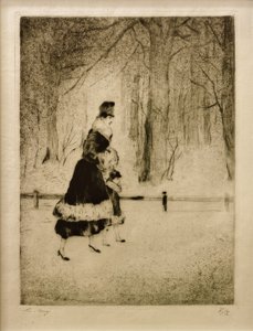Dame med barn i zoologisk have af Lesser Ury