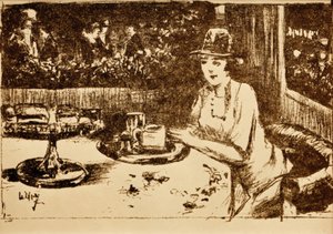 I kaffehuset. Dame ved bordet på verandaen af Lesser Ury