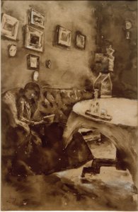Interiør med en dame, der læser af Lesser Ury