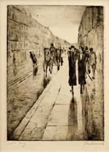 Vandrere i regnen foran hestekabinen af Lesser Ury
