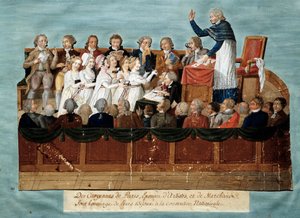 Franske revolution: "" borgere i Paris, der tilbyder deres smykker til nationalkonventet"" Illustration des Freres Lesueur (1700-tallet). 1792-1795. Paris, musee Carnavalet - Engelsk revolution - Borgerne i Paris donerer deres smykker til Nati af Lesueur Brothers