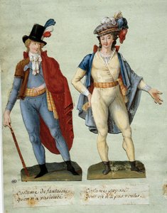 Franske revolution: kostumer af fantasy-revolutionære, der ikke er blevet efterlignet. Gouache des freres Lesueur (1700-tallet)