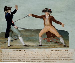 Fransk revolution: duel mellem Charles Lameth (1757-1832), deputeret ved den konstituerende forsamling, og markisen de Castries (1756-1842), deputeret for adelen den 12. november 1790. Sidstnævnte sårer Lameth, og jakobinernes skare rasede hans hotel . Gou af Lesueur Brothers