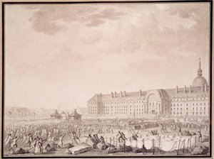 Fransk revolution: greb til våben ved Invalides den 14/07/1789. Litografi af brødrene Lesueur (1700-tallet) af Lesueur Brothers