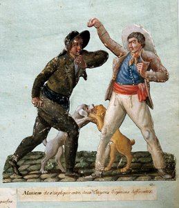 Fransk revolution: to borgere kæmper. Gouache des freres Lesueur (1700-tallet) af Lesueur Brothers