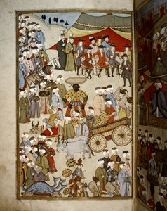 OTTOMAN EMPIRE: Basaren i Istanbul, ca. 1720 (miniature) af Levni Levni
