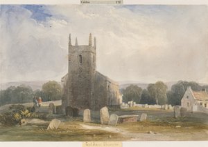 Chaldon Church: akvarelmaleri, og [c 1830-1840] af Lewis John Wood