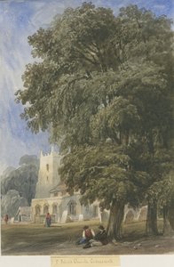 Caverswall Church: akvarelmaleri og [c 1830-1840] (maleri) af Lewis John Wood