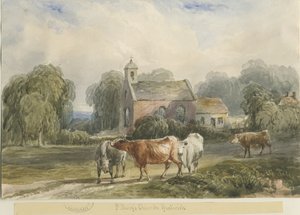 Gratwich Church: akvarelmaleri, og [c 1830-1840] af Lewis John Wood