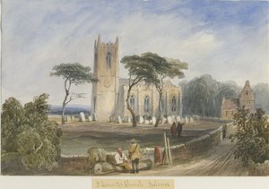 Ipstones Church: akvarelmaleri, og [c 1830-1840] af Lewis John Wood