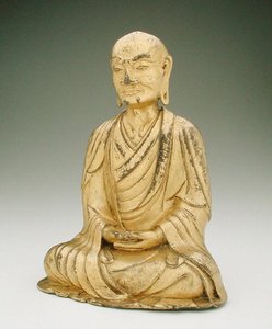 Figur af en siddende lohan (forgyldt bronze) af Liao Dynasty Chinese School