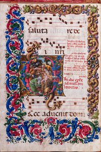 Piccolomini Bibliotek: korbog, torsk. 19.4, ff. 9v med "Adoration of the Magi", af Liberale da Verona (ca. 1445 - 1527/9).
