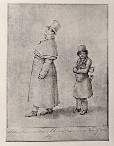 Østrig, Wien, karikatur af den østrigske barytonsanger Johann Michael Vogl og komponisten Franz Peter Schubert, ca. 1825, blyantstegning af Unbekannt Unbekannt