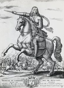 Rytterportræt af Frans af Bourbon-Vendome (1616-1669), anden hertug af Beaufort og fransk general, gravering af Nicolas de La Fage (1600?-1655) af Unbekannt Unbekannt