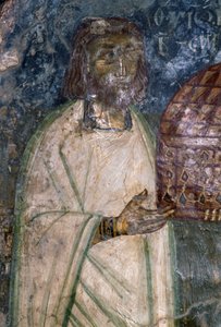Fresko køber af kirken Agia Anna, holder model af kirken, fresko fra 1642, Anisaraki, Kreta, Grækenland af Unbekannt Unbekannt
