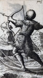 Jæger med bue og pil på korte ski, illustration fra De Calceo Antiquo, af B Balduinus af Unbekannt Unbekannt