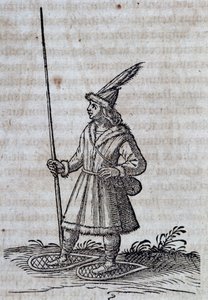 Indbygger i Canada (Frankrig Canadienne) med snesko, illustration fra Description de la Nouvelle France af Unbekannt Unbekannt