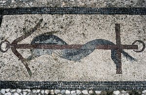 Mosaik, der forestiller delfin og anker, øen Delos (UNESCOs verdensarvsliste af Unbekannt Unbekannt