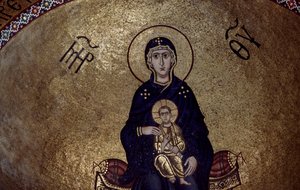 Mosaik af Jomfru Maria fra Hosios Loukas-klosteret, Grækenland, grundlagt i begyndelsen af det 10. århundrede af Unbekannt Unbekannt