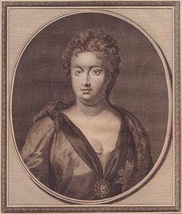 Portræt af Anne Stuart, dronning af Storbritannien (1665-1714), kobberstik af John Goldar (1729-1795) fra maleri af G Kneller af Unbekannt Unbekannt