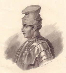 Portræt af den italienske militærleder Niccolo Fortebraccio også kendt som della Stella (1389-1435), kobberstik af Caterina Piotti-Pirola af Unbekannt Unbekannt
