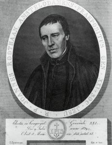 Portræt af Jan Philipp Roothaan (1785-1853), hollandsk jesuit og 21. generaloverløjtnant for Jesu Selskab, tegning og gravering af Serafino Speranza (1862-1911) efter maleri af Frans Quartier af Unbekannt Unbekannt