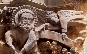 Spanien, Navarra, Ujue, Santa Maria-kirken, arkitektoniske detaljer af Unbekannt Unbekannt