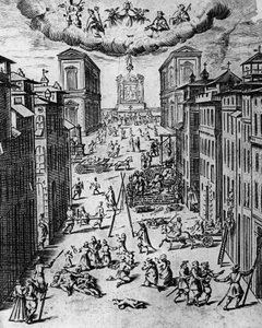 Pesten i Milano i 1630, radering, Italien af Unbekannt Unbekannt