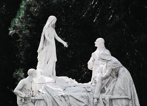 Jomfru helbredende syg person, skulpturgruppe Salus Infirmorum (Syges helbred) af Unbekannt Unbekannt