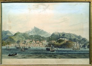 En udsigt over byen St. George og Richmond Heights på øen Grenada, indgraveret af William Daniell 1769-1837, gravering ca. 1810 af Lieutenant Colonel J. Wilson