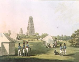 En udsigt fra Royal Artillery Encampment, Conjeveram, plade 36 fra 