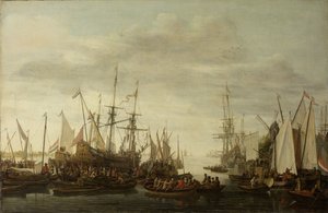 En kølhaling, ifølge den ikke-attesterede tradition, af skibslægen af admiral Jan van Nes af Lieve Pietersz. Verschuier