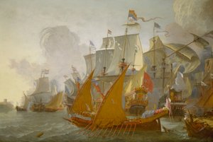 Kamp mellem den hollandske flåde og barbariske pirater, ca. 1670 (oliemaleri)