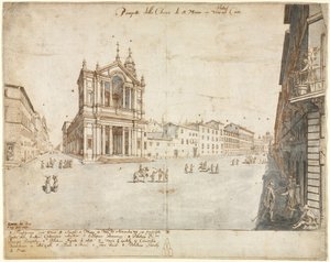 Atten udsigter over Rom: Santa Maria i Via Lata, 1665. af Lievin Cruyl